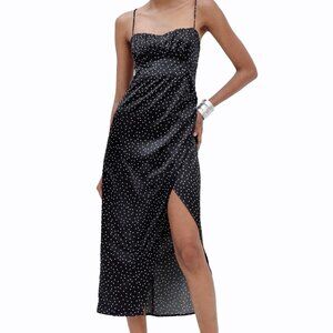 Zara Women's Polka Dot Satin Corsetry Inspired Dress Midi Black Size M